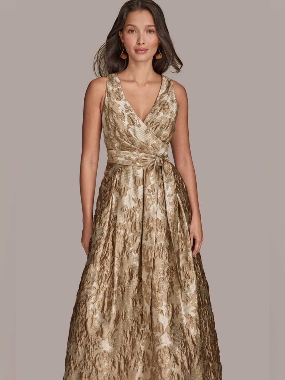 NEW Donna Karan New York Metallic Brocade Sleeveless Wrap Ball Gown Size 8 - Picture 7 of 17